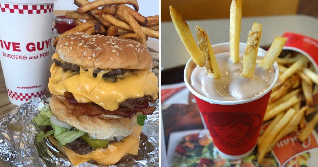 Os itens mais populares que as pessoas adoram pedir nesses locais de fast food 1 um hambúrguer de cinco caras, batatas fritas geladas de wendys