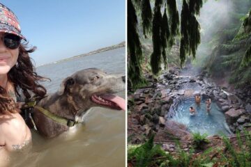 a woman goes to the beach on the gulf shore, a natural pool in oregon