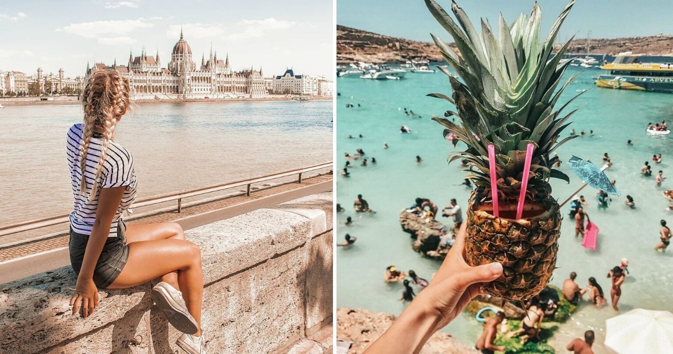 Os viajantes na Europa sempre esquecem esses países subestimados (mas não deveriam) 1 uma garota sentada em uma parede na hungria, uma bebida de abacaxi em malta