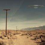a ufo hovers over the desert