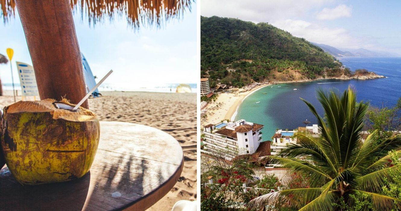 Puerto Vallarta tem mais a oferecer do que apenas a vida noturna 1 uma bebida de coco na praia de vallarta, uma vista aérea da costa de vallarta