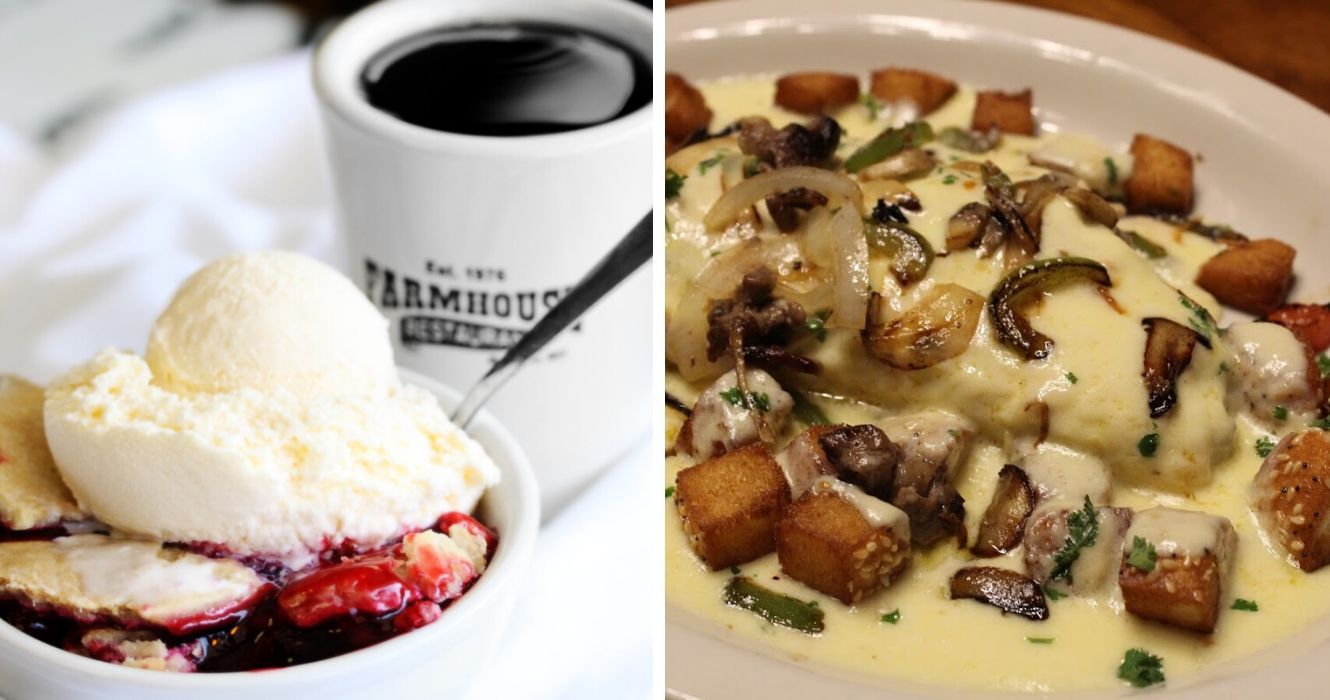 Quaisquer que sejam as suas necessidades de café da manhã: esses restaurantes em Branson irão atendê-los 1 uma torta de frutas silvestres e café, uma omelete com molho e batatas fritas caseiras
