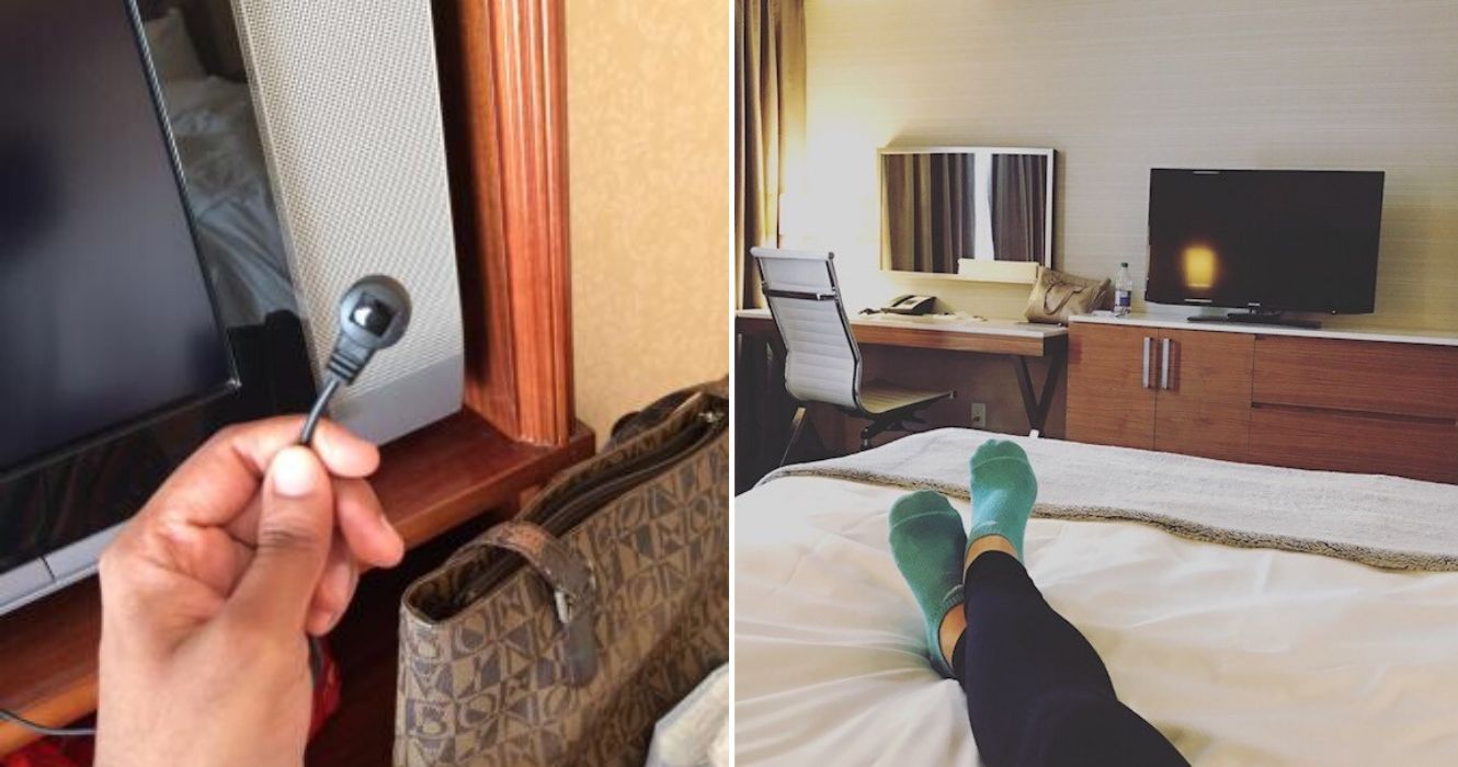 uma câmera é encontrada em um quarto de hotel, um hóspede descansa em um quarto de hotel