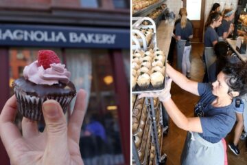 a cupcake from magnolia bakery in nyc, the staff at magnolia bakery