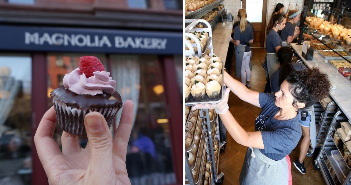 Se você vai visitar a padaria Magnolia em destaque em Sex and the City, compre essas delícias também 1 um cupcake da padaria magnolia em nyc, a equipe da padaria magnolia