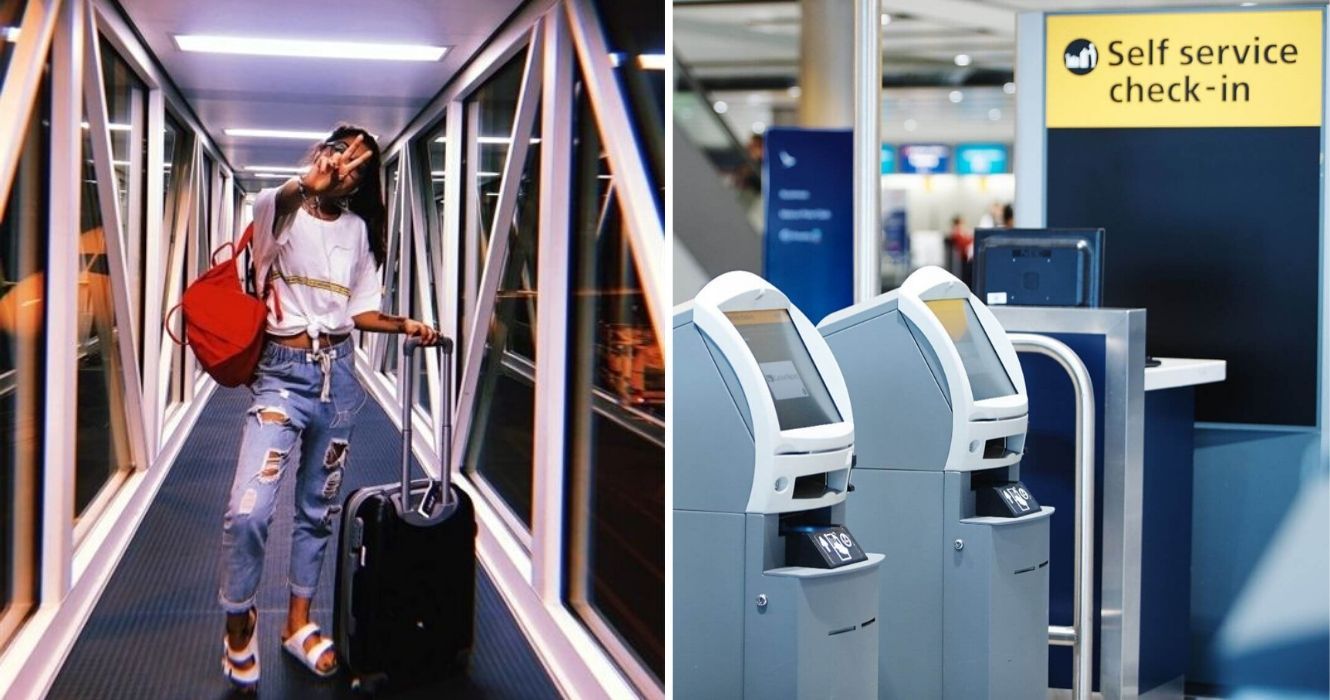 Spray de pimenta é permitido em aviões, mas não em sua bagagem de mão: aqui está o que mais deve ser verificado 1 uma garota caminha pelo aeroporto com sua bagagem, o serviço de check-in automático no aeroporto
