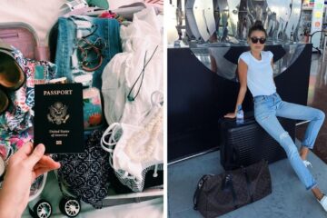 getting ready for a trip by packing, sitting at the airport