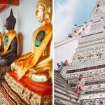 travelers visit the buddha and temples in thailand