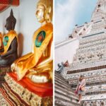 travelers visit the buddha and temples in thailand