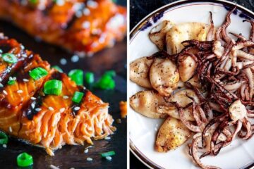 grilled salmon and squid