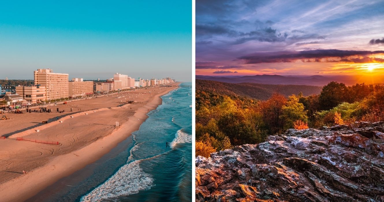 Virginia é para os amantes: o que torna esse estado tão romântico? 1 pôr do sol sobre a praia de virginia, pôr do sol na skyline drive