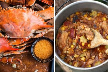 steamed blue crabs from virginia, homemade brunswick stew