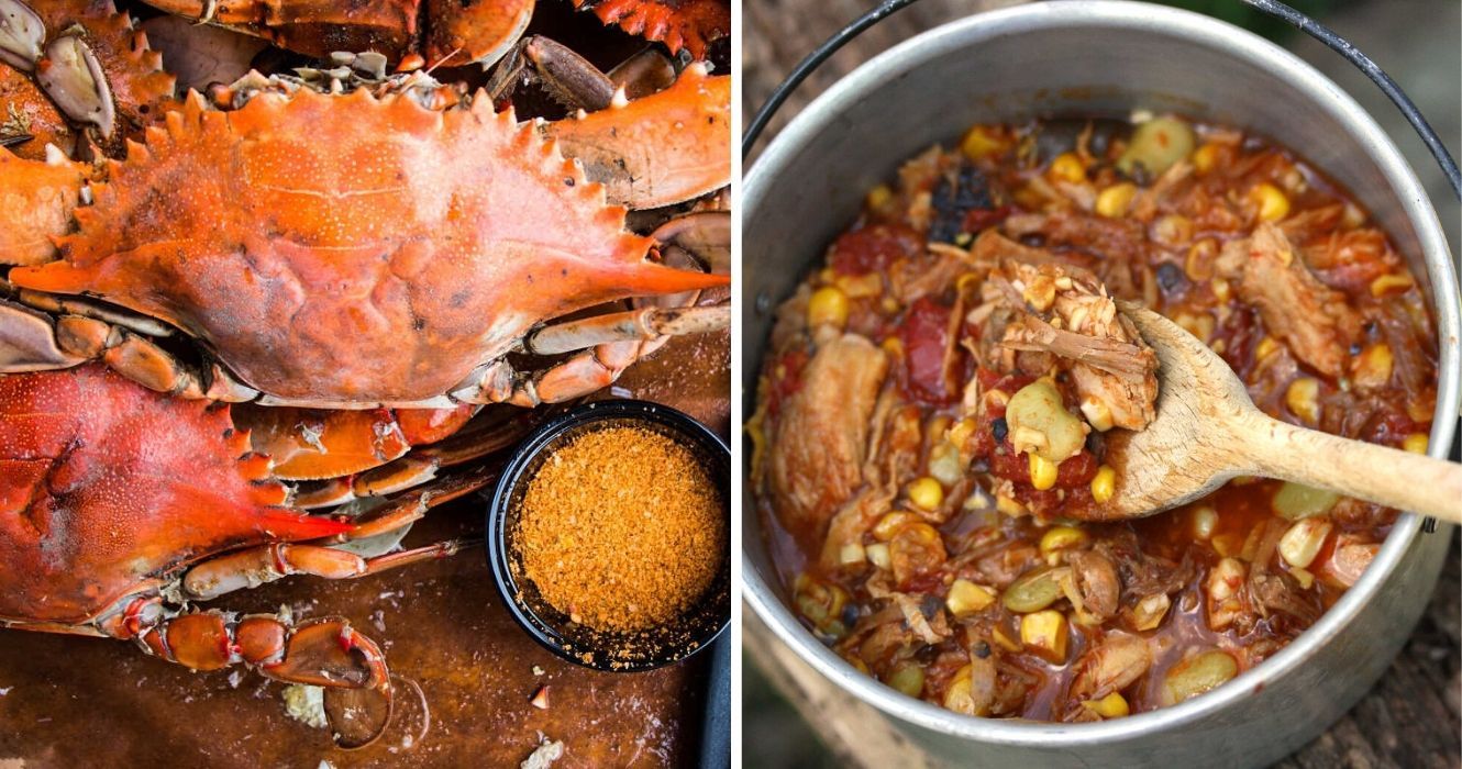 Virginia tem seus próprios alimentos tradicionais, e estes são os melhores 1 caranguejos azuis cozidos no vapor da Virgínia, ensopado caseiro de brunswick