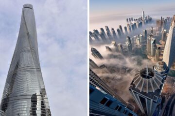 the shanghai tower in china, the view from burj khalifa in dubai