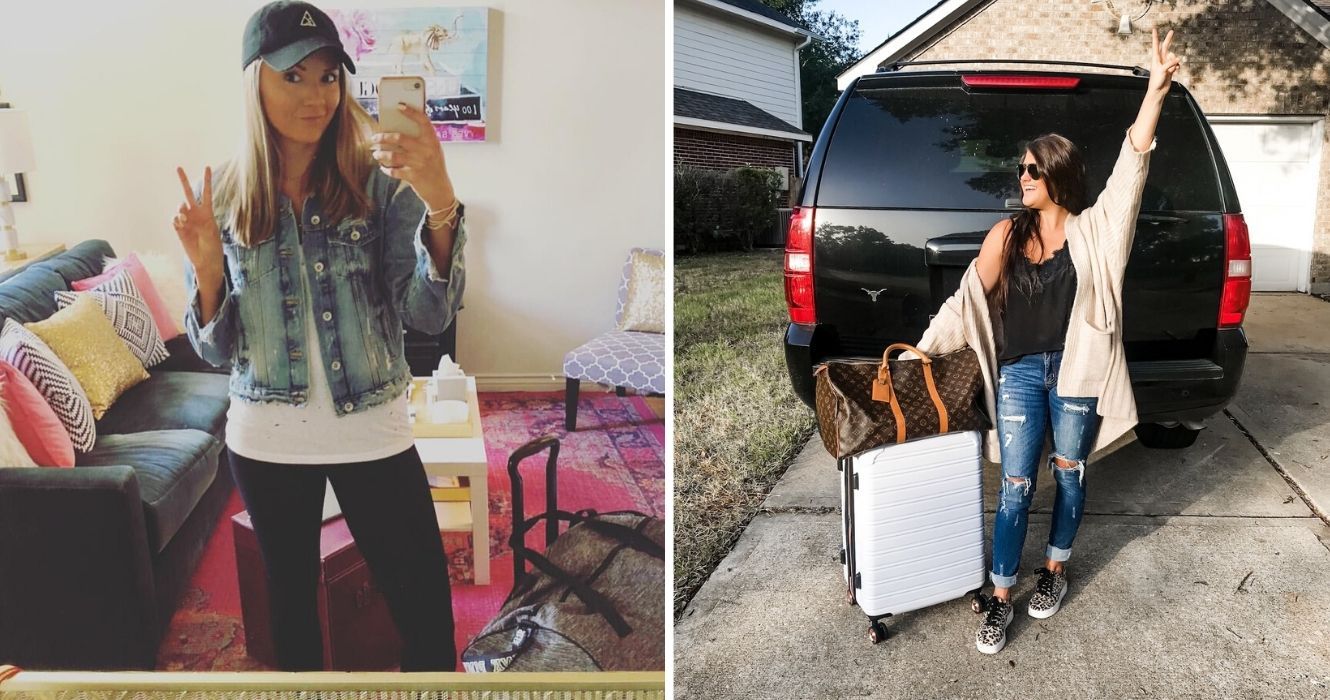 Você pode ficar tentado a usar suas roupas mais confortáveis em um voo, mas considere isso 1 uma garota tira uma selfie antes de ir para o aeroporto, uma garota posa para uma foto antes de viajar