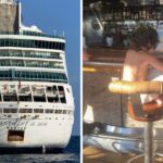 View of Enchantment of the Sea cruise ship/Kids sitting at the bar on a cruise ship