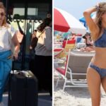 Gigi Hadid leaving the airport with a suitcase/Gigi Hadid in a bikini on a beach