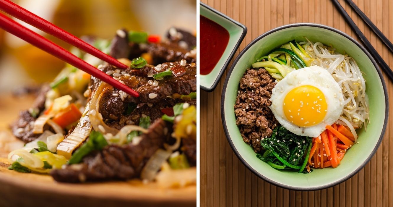 Carne coreana Bulgogi vs. Bibimbap: Qual é a diferença? 1 bulgogi de carne, bibimbap