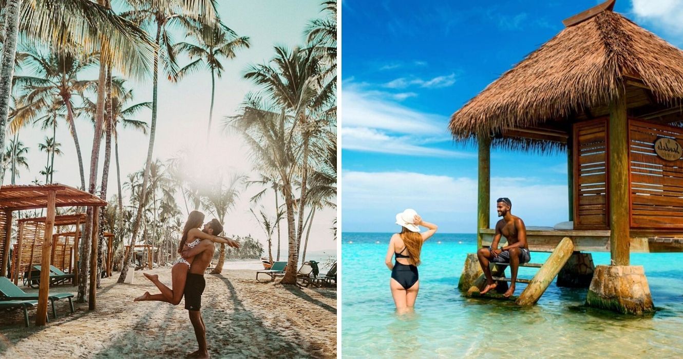 Comparando Club Med Vs Sandálias: Qual Resort é Mais "All-Inclusive" 1 um abraço de casal na praia do club med, um casal nadando no oceano em um resort de sandálias