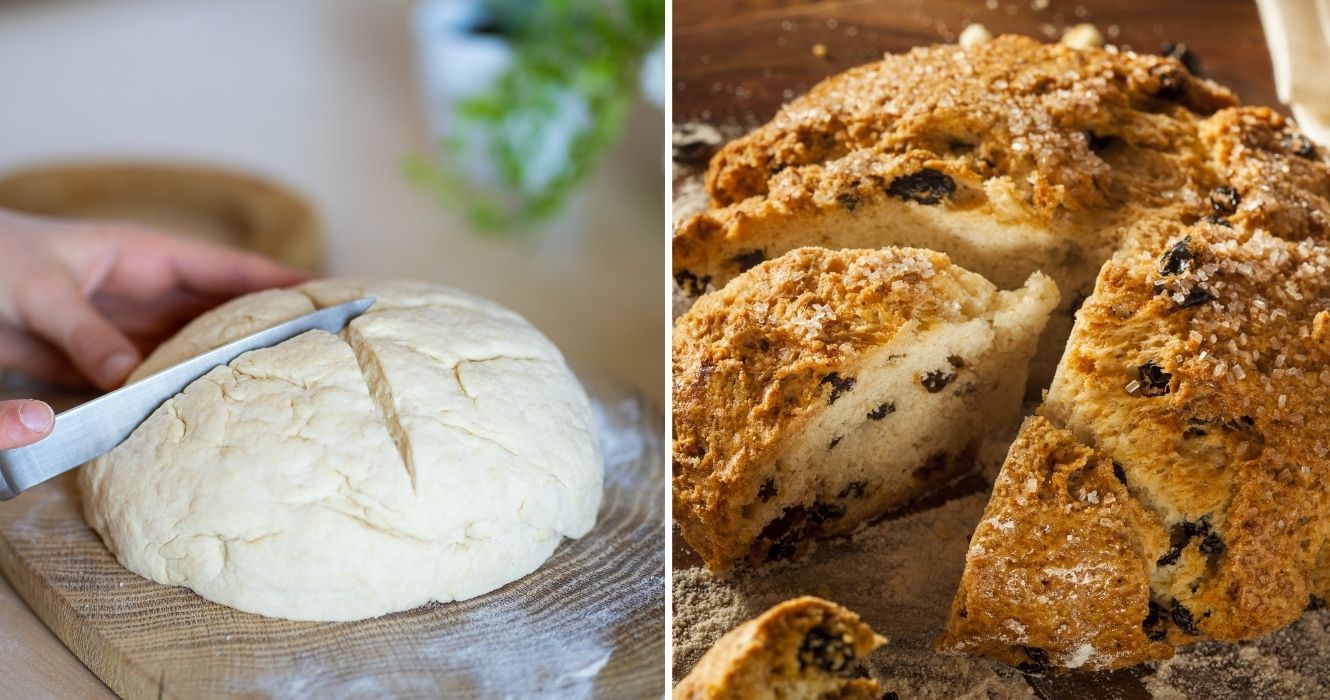 Irish Soda Bread: como foi criado, as receitas modernas e por que é tão fácil 1 fazendo pão de soda irlandês, pão de soda irlandês com groselha