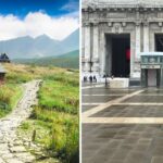 a girl backpacks through the european countryside, a girl goes backpacking through a european city