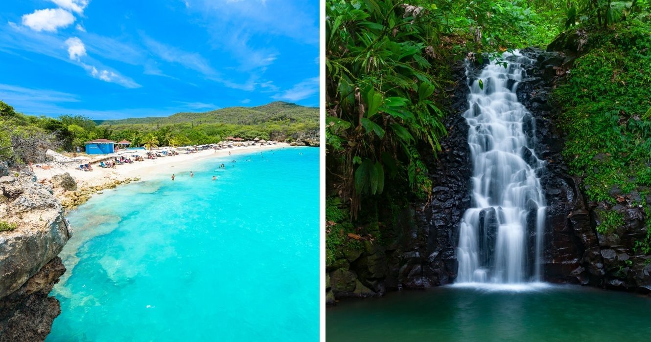 Procurando por férias no Caribe sem multidões? Considere estas ilhas para viagens futuras 1 a praia em curaçao, uma cachoeira em guadalupe