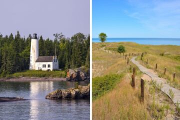 a lighthouse in isle royale, the shores of sheboygan