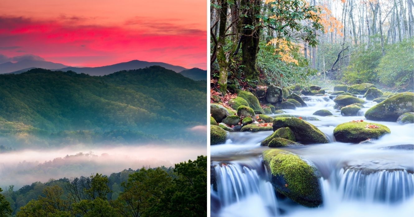 Tudo o que você não sabia sobre as Smoky Mountains (vale a pena saber) 1 as montanhas esfumaçadas ao pôr do sol, um riacho nas montanhas esfumaçadas