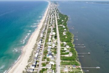 an aerial view of emerald isle in north carolina